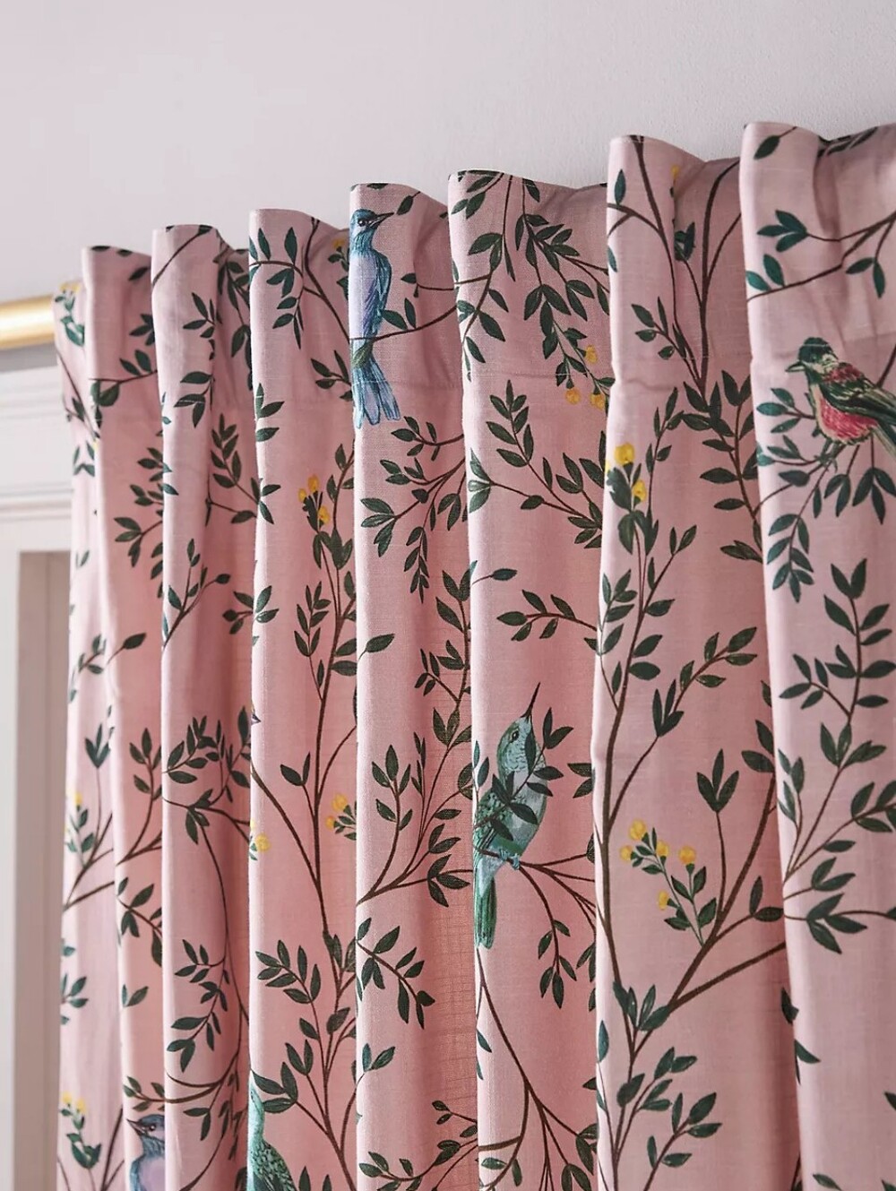 NWT ANTHROPOLOGIE Pink Botanical Curtain with Bird Print